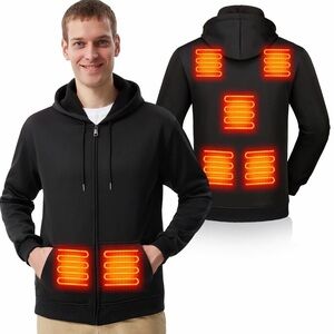 Black Heated Hoodie for Men, Zip Up--L size